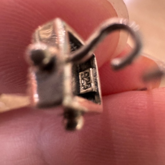 Vintage 925 Sterling Silver Marcasite Square Ladies Dangle Drop Earrings - Picture 3 of 5